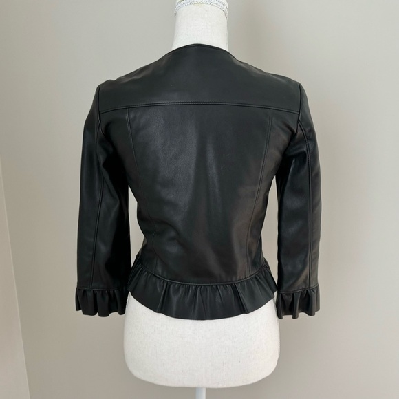 Zara Peplum Ruffled Faux Leather Cropped Zip Up Frill Jacket XS - Picture 6 of 15